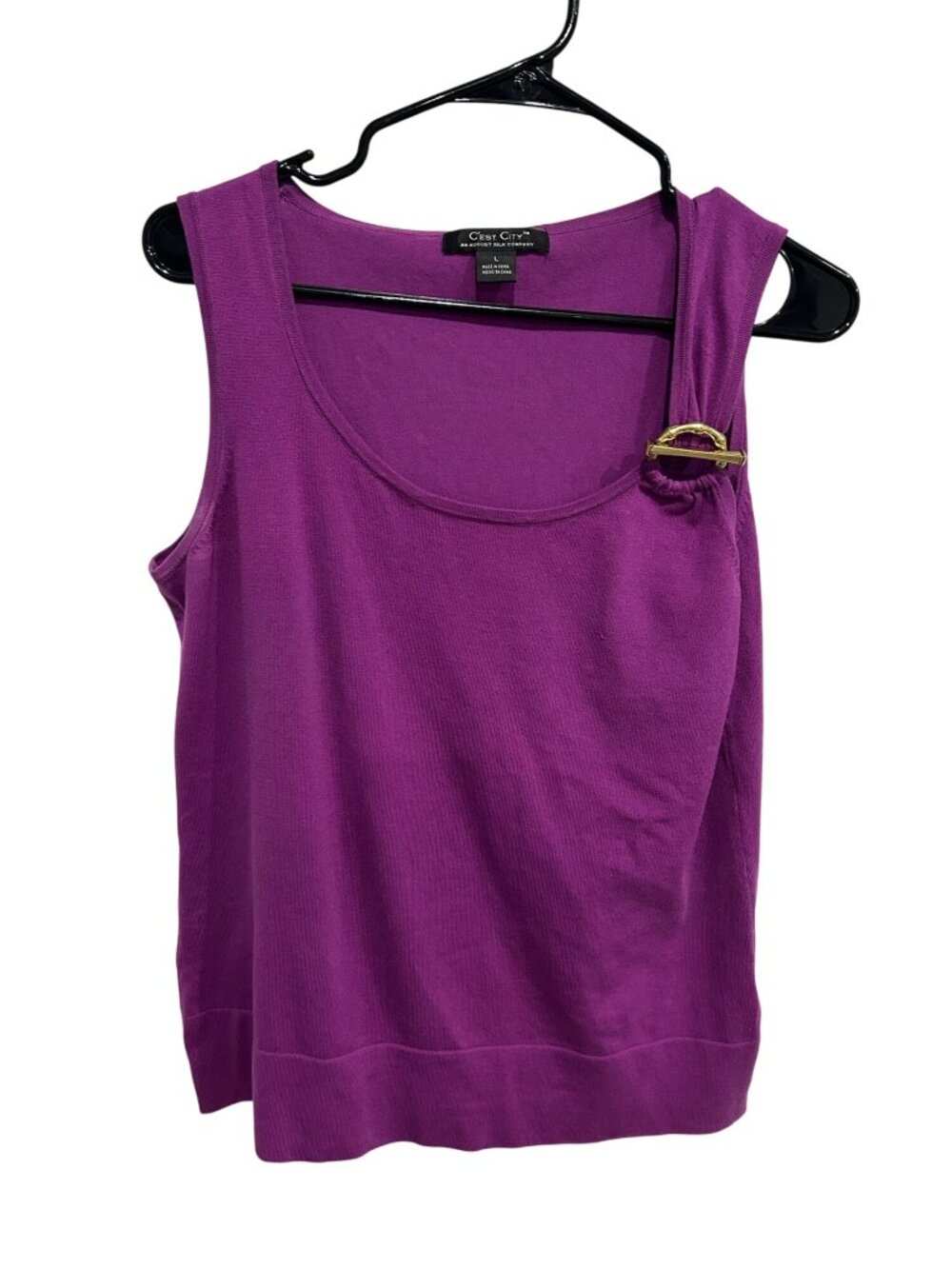 Cest City Purple Sleeveless Tank Top Gold Tone Buckle Size L Preppy Chic 2026